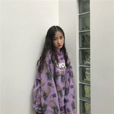 QWEEK Harajuku Pineapple Hoodie Women Oversized Streetwear Long Sleeve Sweatshirt Autumn Winter 2021 Fashion Turtleneck Top