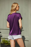 Summer Tops Woman Short Sleeve Silk Blouse Loose Casual O-Neck Solid Shirts Fashion Satin Clothing Elegant