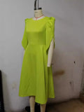 Women's New Autumn Style, Elegant And Fashionable Banquet Dress, Large Skirt, Yellow-Green Dress-Outfit