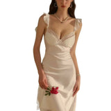 Pure Pajamas Female Simulation Silk French High Atmosphere Feeling Home Clothes With Chest Pad Lace Sling Skirt