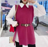 The Spring And Autumn Of 2024, The New Medium-And Long-Style Sweater Suit Shows A Thin Tie, Waist Knitted Vest Shirt And Two Sets Of Women.-Outfit