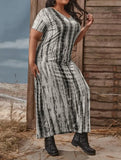 Printed Casual V-neck Short Sleeves Snake Skin Maxi Plus Size Shirt