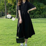 Women Summer Minimalist Black Midi Maxi Temperament Ulzzang Fashion Chic A-line Party Romance Loose Tunic Newest
