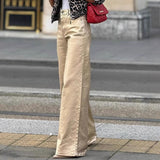 Women's Retro Micro-Rare Loose Trousers High-Waist Solid Color Leisure