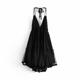 The Summer Of 2024, The New Style Baitai Thin Laminated Net Yarn Spliced V-Collar Halter Skirt With Large Bare Back-Outfit