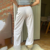 Women's Y2K Vintage Casual Long Pants Elastic Wide Waist Flower Hollowed Out Aesthetic Loose Trousers Streetwear-Outfit