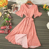 Summer Women Blue/Green/Pink Polka Dot Dress 2020 Vintage High Waist A-line Ladies Vestidos Verano Casual V-neck Dresses