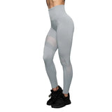 Fitness Black Leggings Women Spring Ankle-Length Softe Mesh Leggins Stitching Hollow Slim Push Up Lady Legging