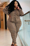 Plus Size Print Casual Blouse and Matching Pants