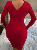 Knit V-Neck High Waist Wrap Midi