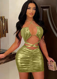 Sexy Lace Up Halter Backless Ruched Bodycon