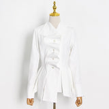 New Clothing For Female Patchwork Pearls Button V Neck Long Sleeve Ruffles Slim Blouses Female 2022 Spring
