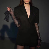 Summer Solid Blazer For Women Long Sleeve Diamond Patchwork Long Elegant Coat Female Fashion Clothing 2022