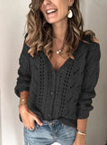 Knitted Sweater Oversize V Neck Sweater Spring Autumn Loose Long Sleeve Lightweight Hollow Out Pullovers Sweaters