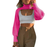 Autumn Turtleneck Sweater Shrugs For Women Knit Long-sleeve Tops Pullover 2021 ZA New Casual Crop Top Knitwear