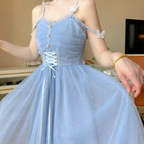 Fairy Elegant Dress Women Princess High Waist Sweet Strap Dress Female Korean Casual Holiday Gauze Kawaii Dresses