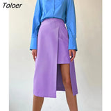 Elegant Patchwork Fashion Skirt 2022 Purple Chic Women High Waist Midi Skirts Slit Office Ladies Asymmetrical