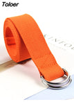 Solid Cotton Canvas All-match Waist Straps Women Canvas Belt D Shaped Double Ring Buckle Waistband