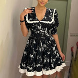 Women's Temperament Elegant Fashion Printing Lantern Short Sleeve A-Word