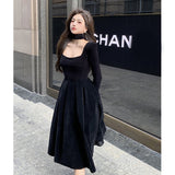 Velvet Elegant Evening Party Midi Dresses Ladies Black France Vintage Y2k Dress Women Winter Korean One-piece Dress