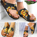 Women PU Shoes Comfy Platform Flat Sole Ladies Casual Sunflower Soft Big Toe Foot Correction Sandal Orthopedic Bunion