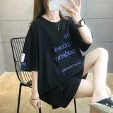 Shot 6535 Cotton Medium And Long Style Embroidery 2024 New Korean Version Short-Sleeved T-Shirt Women's Plus Size Blouse-Outfit