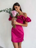 Women's Lotus Leaf Side Sexy Shoulder Dress Solid Color High-End Temperament Braid Skirt Dress Dress