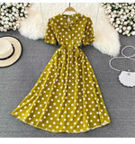 Summer French Retro Skinny Bubble Short-Sleeved V-Neck A-Shaped Dress Elegant Temperament Long