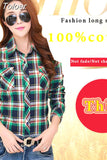 Casual Button Down Lapel Neck Plaids Checks Flannel Shirts Women Long Sleeve Tops Blouse Free