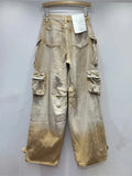 Women's Jeans High Washed Khaki Gradient Multiple Pockets Cargo Wide Leg Cool Denim Pants 2024 Summer New Fashion 29L4140-Outfit