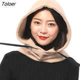 Winter Thick Hat Warm Thick Ear Neck Protection Beanies Women Men 2 Layer Hooded Collar Removable Drawstring