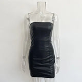 Off Shoulder Strapless PU Leather Mini Dress Elegant Fashion Outfits Night Club Party Bodycon Dresses