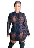 Plus Size Print Black Long Sleeve Bodycon
