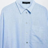 Spring New Women's Pocket Flax Simple Long Sleeve Clip Shirt