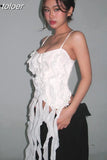 Ruffle Fringe Asymmetric Crop Top Girly Y2k Streetwear Sexy Summer Tank Tops Fairycore Camisole