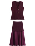 Women's ZA New Multi-Color Button Knitted Vest Vest Half-Skirt