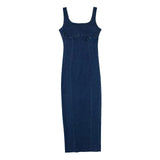 Toloer 2023 New Women's Slim Dress With Slit Denim Long Dress-Outfit