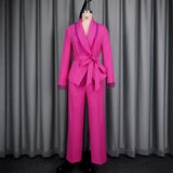 Hanging Beads With Waist-High Long-Sleeved Blazer High-Waisted Straight Trouser Set Two-Piece