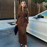 Knitted Knitted With Long Sleeve Open Shirt Two-Piece Set In The Long-Sleeved Skirt In The Autumn/Winter Of
