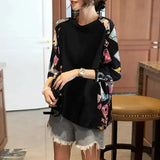 Fashion Printed Patchwork Pullovers Spring Autumn New Casual 3/4 Sleeve Loose Female Clothing Commute Round Neck