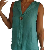Women's Fake Cardigan V-Neck Cotton Sleeveless Casual Shirt Cotton And Shemp