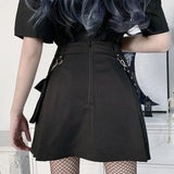 Graduation party bf Cool Lady Punk Gilrs Pleated Women High Waist Mini Skirt With Pocket Bag Belt Chain Gothic Black Skirts For