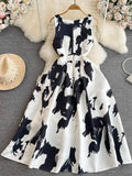 Vest, Long Dress, High Sense, Light Extravagant Round Collar, Waist Slim, Sleeveless A-Print, Large Pendulum Dress-Outfit