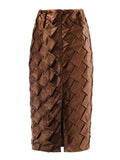 Coffee Casual Slim Solid Temperament Skirt Female Gathered Waist Minimalist Skirts For Women Autumn Style 2022