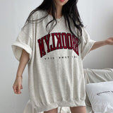 Embroidery Letter Oversized Half Sleeve Tee-Outfit