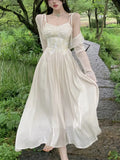 Vintage Sexy Dress Women Summer Elegant Party Midi Dresses Female High Waist Korean Fashion Strap Dresses 2022