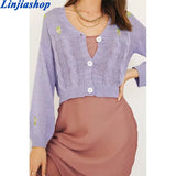 Front Buttons Cardigan Autumn Loose White Long Sleeve Pull Femme Chic Floral Embroidered Women