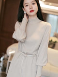 Female Black Knitted Sweater Dresses for Women Elegant Ladies Turtleneck Long Sleeve Midi Vestidos Autumn Winter