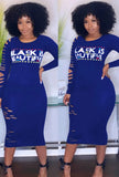 Letter Print Ripped Long Bodycon
