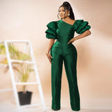 New Sexy Oblique Shoulder Pile Sleeve High-Rise Body Trousers Party Dress Party